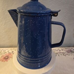 Blue Speckled Enamel Coffee Percolator - Classic Kitchen Pitcher